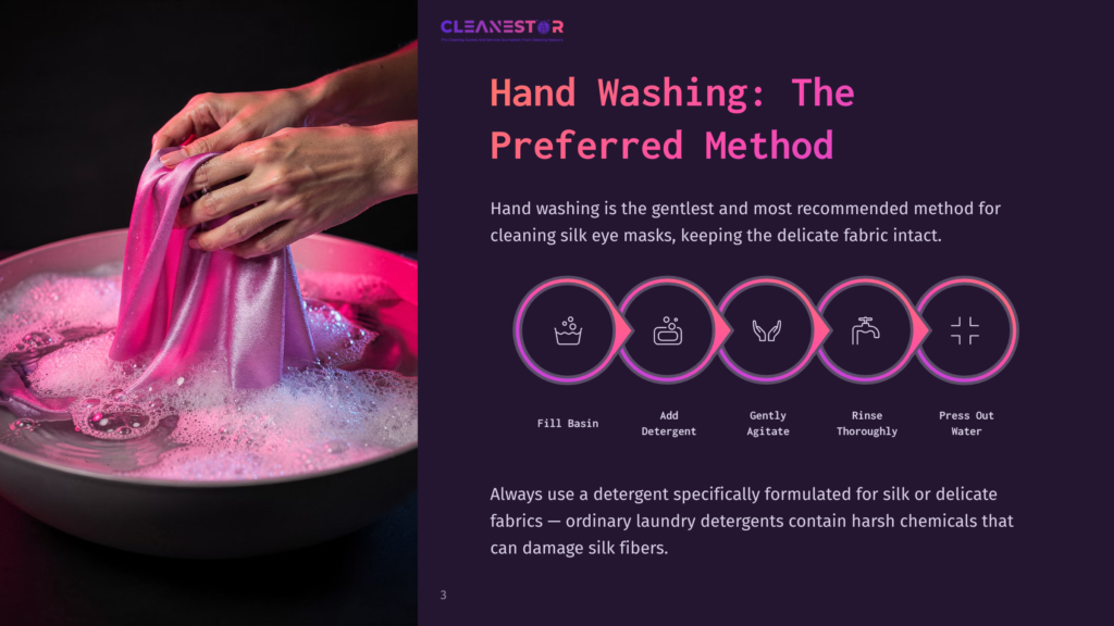 Hands Gently Washing A Shimmering Purple Silk Fabric In A Basin Of Frothy, Bubbly Water, Symbolizing The Preferred Method For Cleaning Delicate Items.