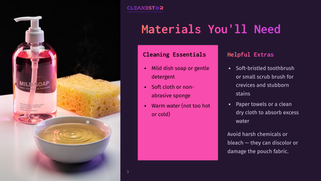 A Bottle Of &Quot;Mild Soap&Quot; Liquid Soap, A Yellow Sponge, And A Bowl Of Water Are Displayed On A Dark Surface, Suggesting Cleaning Supplies For Gentle Cleaning.
