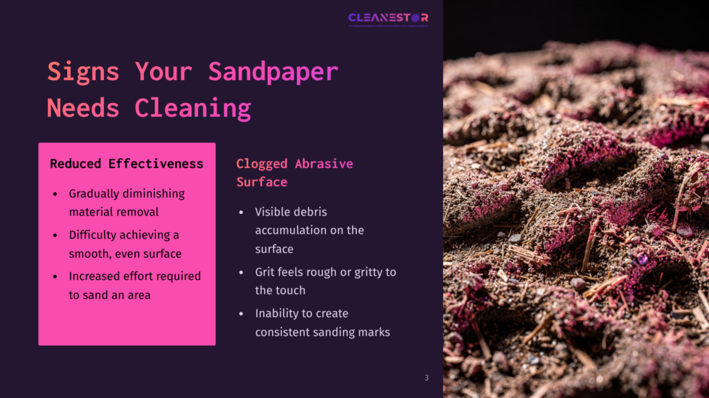 3 Signs Your Sandpaper Needs Cleaning Close-Up View Of A Sandpaper Surface With Visible Debris, Grit, And Plant Matter, Indicating It Needs Cleaning For Effective Sanding.
