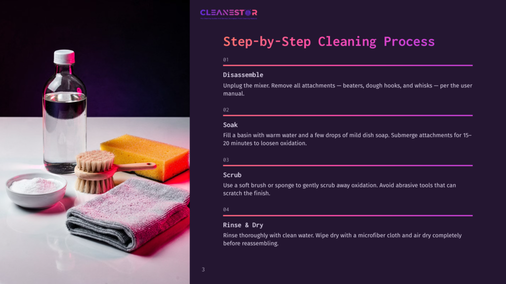 3 Step By Step Cleaning Process 25 Cleanestor Cleaning Supplies: Bottle Of White Vinegar, Sponge, Dish Brush, Microfiber Cloth, And Baking Soda In A White Bowl, Ready For Appliance Cleaning.