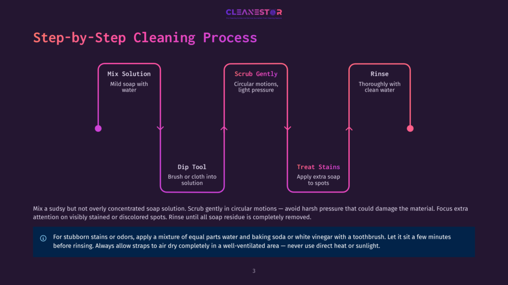3 Step By Step Cleaning Process 60 Flowchart Detailing A Step-By-Step Cleaning Process: Mix Solution, Dip Tool, Scrub Gently, Treat Stains, Rinse. Includes Instructions For Stubborn Stains And Air Drying.