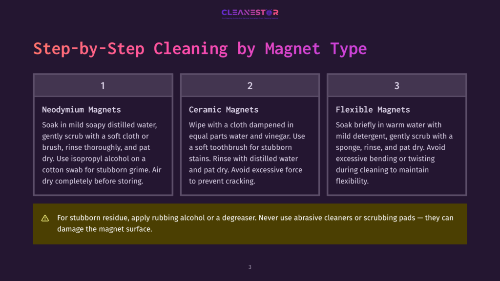 Step-By-Step Guide To Cleaning Magnets: Neodymium, Ceramic, And Flexible. Includes Cleaning Instructions And A Warning Against Abrasive Cleaners.