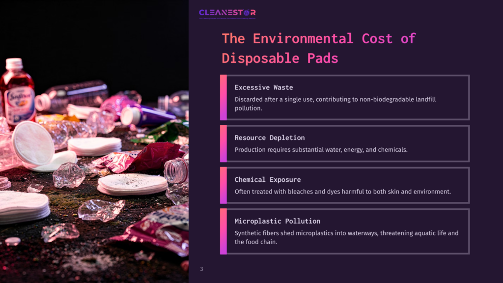 Discarded Disposable Cosmetic Pads And Plastic Bottles Litter A Reflective, Dark Surface, Illustrating The Environmental Cost Of Single-Use Products.