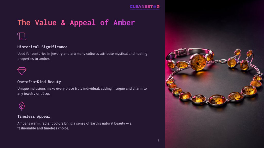 Close-Up Of A Beautiful Amber Bracelet With Large, Golden-Orange Stones Set In Silver, With A Dark, Moody Background.