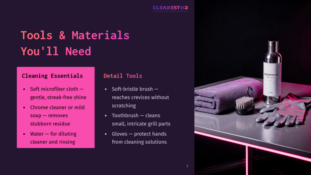 Cleanestar Soft Microfiber Cloth, Chrome Cleaner, Toothbrush, And Gloves For Car Detailing And Cleaning Solutions.