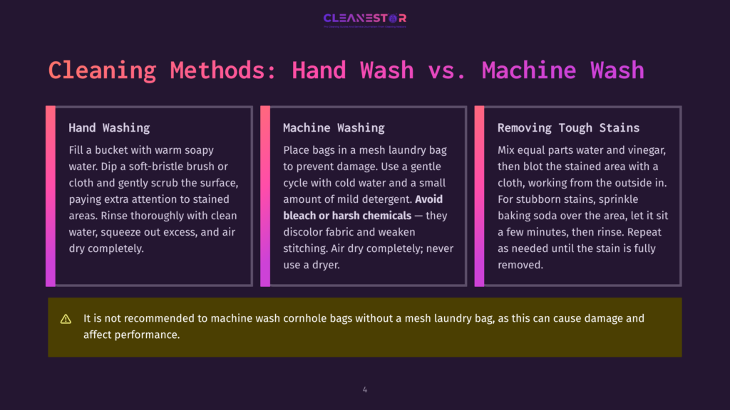 Infographic Comparing Hand Wash Vs. Machine Wash Methods For Cleaning, Highlighting Stain Removal Tips And Warnings About Mesh Laundry Bags.