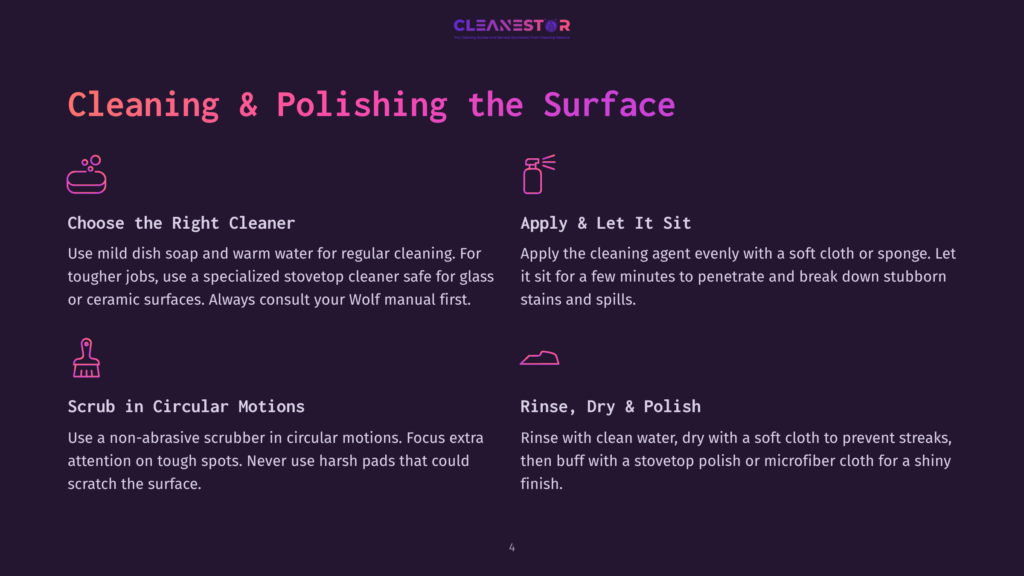 Cleaning And Polishing The Surface: Choose The Right Cleaner, Apply And Let It Sit, Scrub In Circular Motions, Rinse, Dry &Amp; Polish.