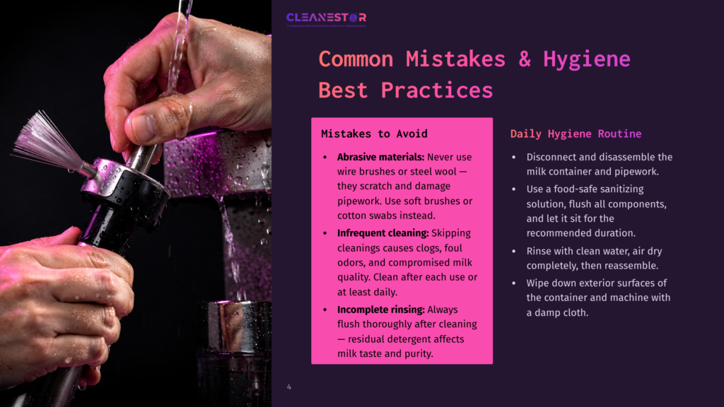 A Person'S Hands With A Cleaning Brush Are Being Rinsed Under A Stream Of Water, With The Text &Quot;Cleanestor&Quot; And &Quot;Common Mistakes &Amp; Hygiene Best Practices&Quot; Visible.