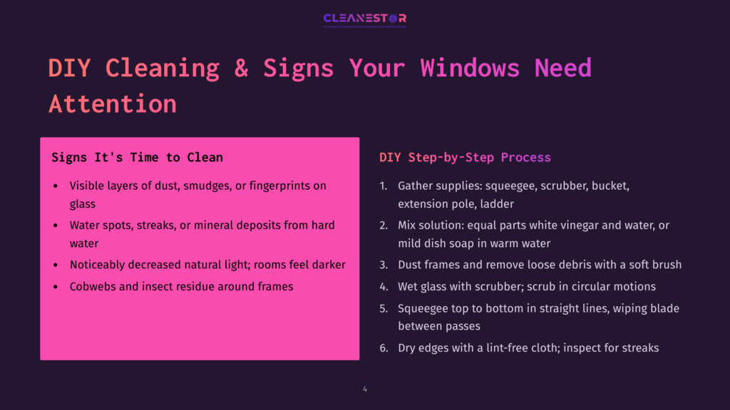 Diy Cleaning Guide: &Quot;Diy Cleaning &Amp; Signs Your Windows Need Attention&Quot; With Steps For Cleaning Windows, Including Supplies And Methods.