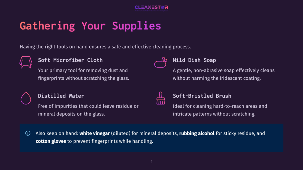 Gathering Your Supplies For Cleaning: Soft Microfiber Cloth, Mild Dish Soap, Distilled Water, And A Soft-Bristled Brush. Also Keep White Vinegar And Rubbing Alcohol On Hand.