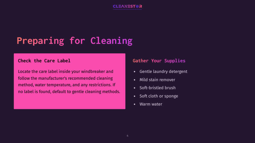Preparing For Cleaning: Check The Care Label For Gentle Cleaning Methods, And Gather Your Supplies Including Gentle Laundry Detergent, Mild Stain Remover, A Soft-Bristled Brush, Soft Cloth, And Warm Water.
