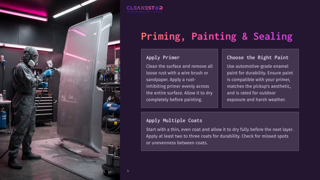 A Person In A White Protective Suit And Respirator Sprays A Silver Car Door With A Spray Gun, Demonstrating The Priming And Painting Process.