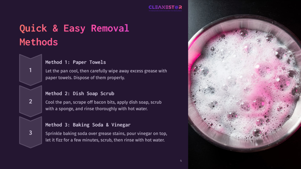 A Stainless Steel Pot Filled With Soapy Water And Bubbles, With A Pink-Gloved Hand Reaching Into The Frame. The Image Illustrates Cleaning Methods For Removing Grease.