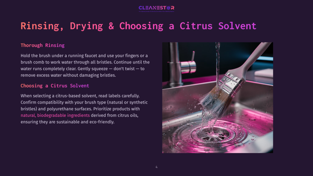 A Paint Brush With Pink Bristles Is Rinsed Under Running Water In A Stainless Steel Sink, With A Focus On The Water And Bristles.