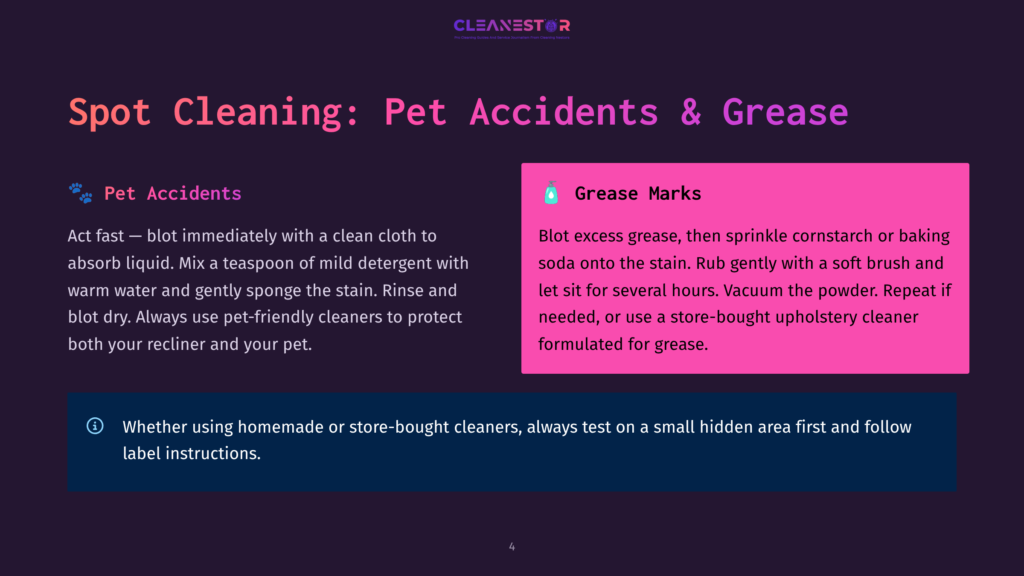 4 Spot Cleaning Pet Accidents And Grease Spot Cleaning: Pet Accidents &Amp; Grease. Instructions For Cleaning Pet Stains And Grease Marks From Upholstery Using Household Items And Store-Bought Cleaners.