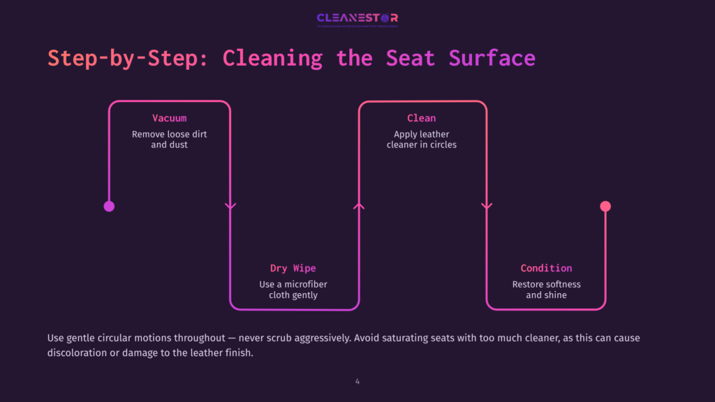 Step-By-Step Guide To Cleaning Car Seats: Vacuum Loose Dirt, Then Clean With Leather Cleaner In Circles. Dry Wipe With A Microfiber Cloth, Then Condition To Restore Softness And Shine.