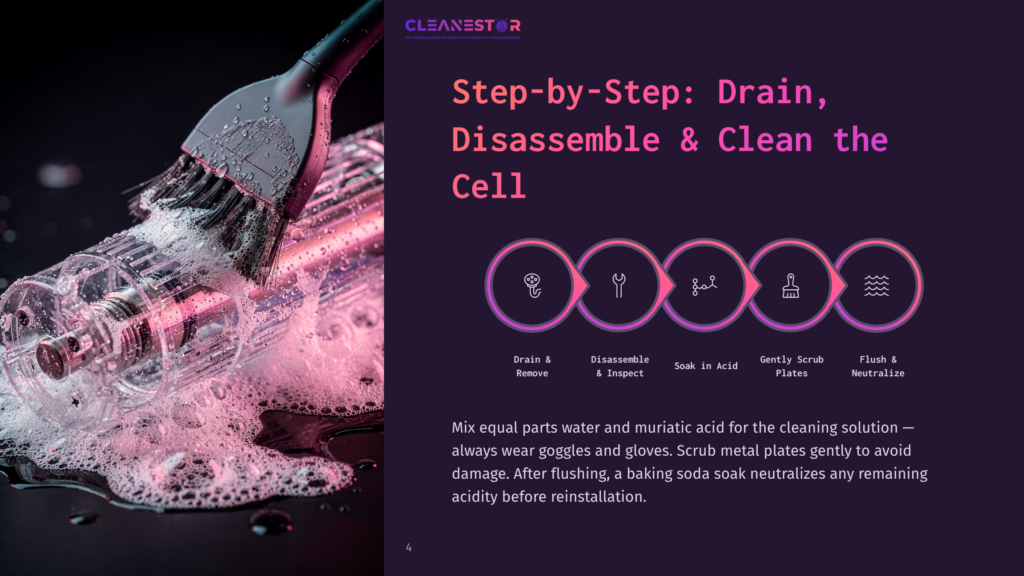 Step-By-Step Guide For Cleaning A Cell: Drain &Amp; Remove, Disassemble &Amp; Inspect, Soak In Acid, Gently Scrub Plates, Flush &Amp; Neutralize. Detailed Instructions For Cleaning Solutions.