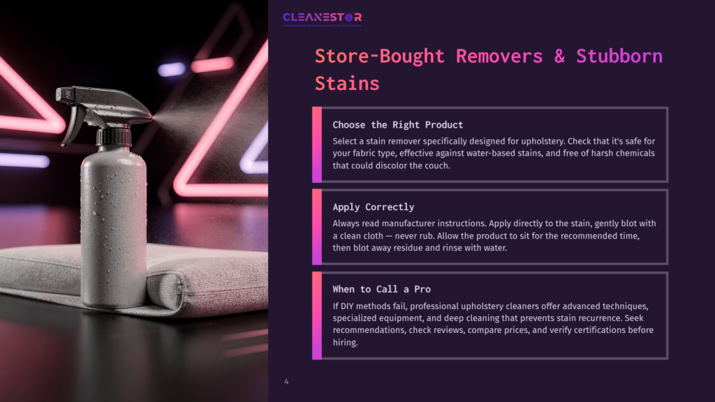 A White Spray Bottle With Water Droplets Sits On A Gray Cushion, With A Blurred Background Of Bright Pink Neon Lights.
