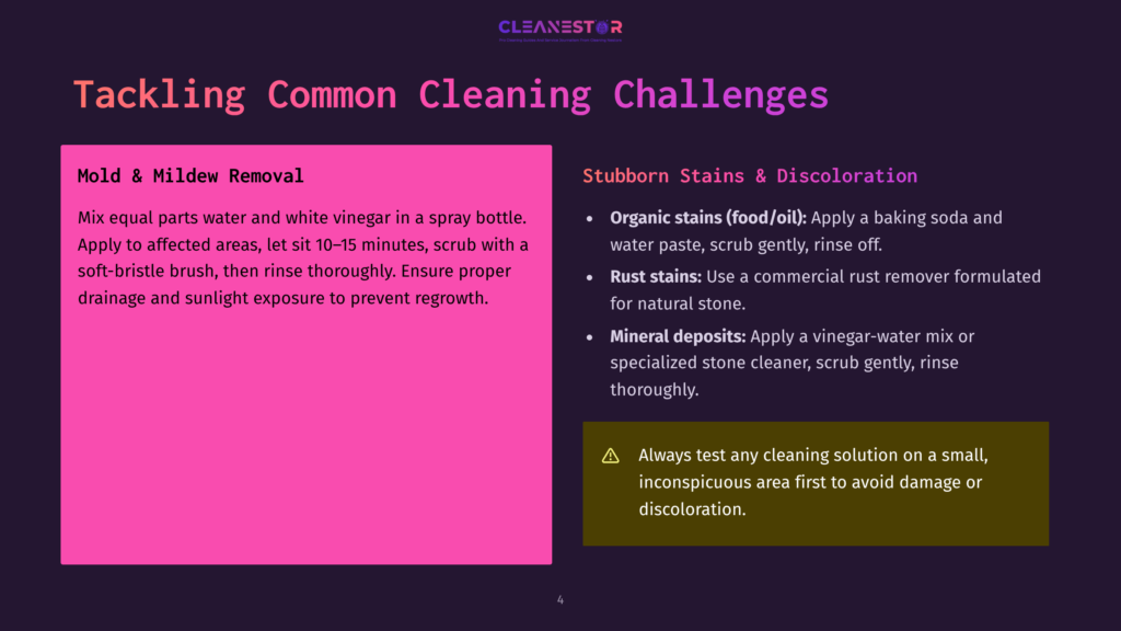 Tackling Common Cleaning Challenges: Mold &Amp; Mildew Removal With Vinegar And Water, And Stubborn Stains &Amp; Discoloration With Baking Soda, Rust Removers, And Mineral Deposits Solutions.