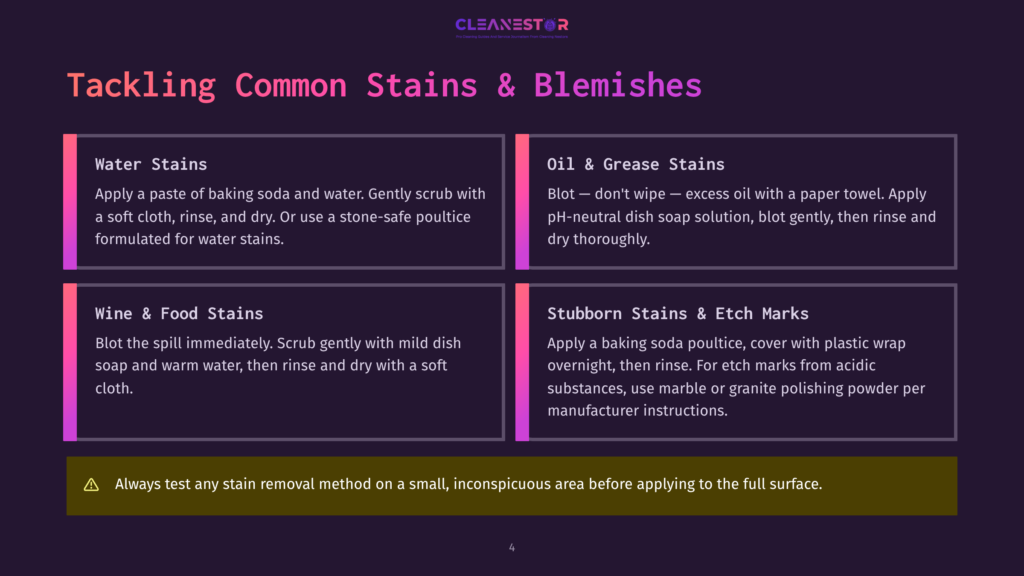 Tackling Common Stains &Amp; Blemishes: A Guide To Removing Water, Wine, Food, Oil, Grease, And Stubborn Stains With Cleaning Tips.
