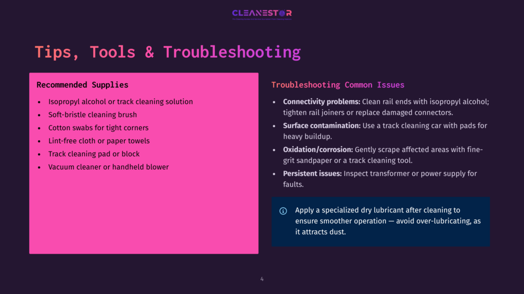 4 Tips Tools And Troubleshooting Cleanestor Troubleshooting Guide With Recommended Supplies Like Isopropyl Alcohol, Cotton Swabs, And Lint-Free Cloths, And Common Issues Such As Connectivity Problems, Surface Contamination, And Oxidation/Corrosion.
