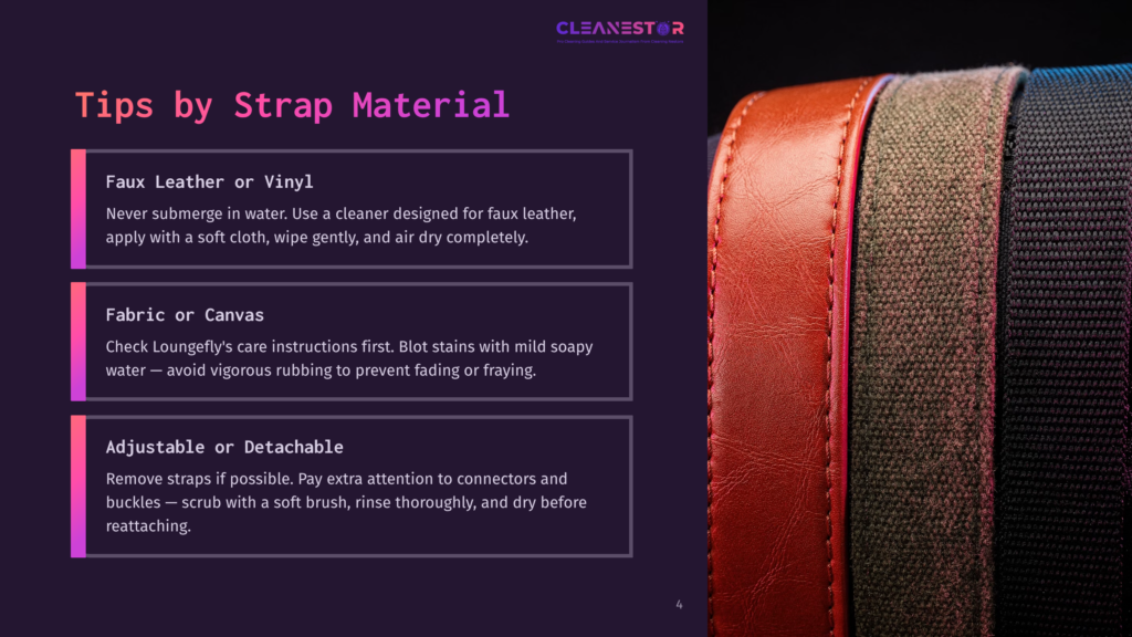 A Close-Up Of Various Strap Materials For Sunglasses, Including Faux Leather Or Vinyl, Fabric Or Canvas, And Adjustable Or Detachable Options, With Tips For Cleaning And Maintenance.