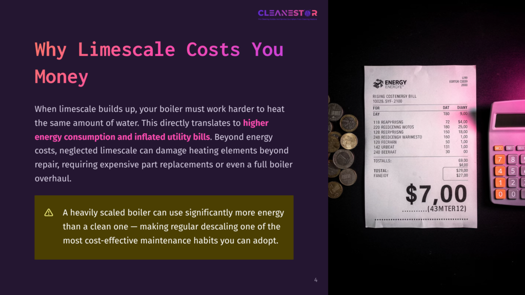 A Receipt From &Quot;Energy&Quot; Shows A Total Of $7.00 For &Quot;Limescale&Quot; Treatment And Other Services, With The Date &Quot;43Mter12&Quot;.