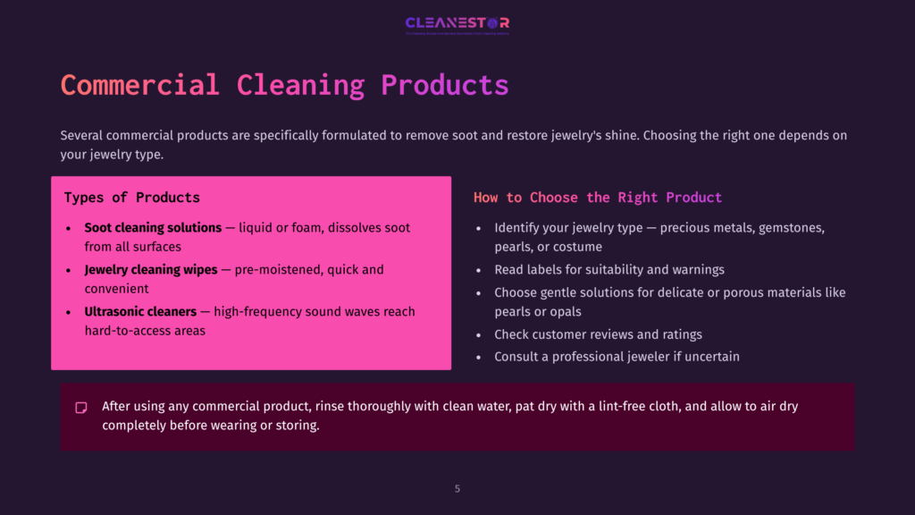 Commercial Cleaning Products For Jewelry: Soot Cleaning Solutions, Jewelry Cleaning Wipes, And Ultrasonic Cleaners. How To Choose The Right Product Is Also Detailed.