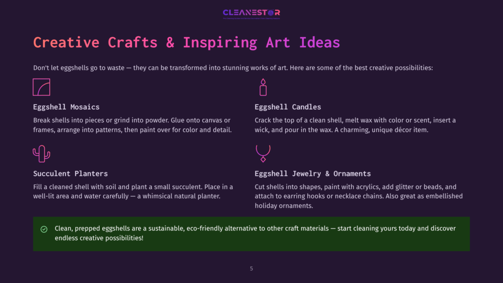 Creative Crafts &Amp; Inspiring Art Ideas: Eggshell Mosaics, Candles, Planters, And Jewelry. Clean, Prepped Eggshells Are A Sustainable, Eco-Friendly Alternative For Endless Creative Possibilities.