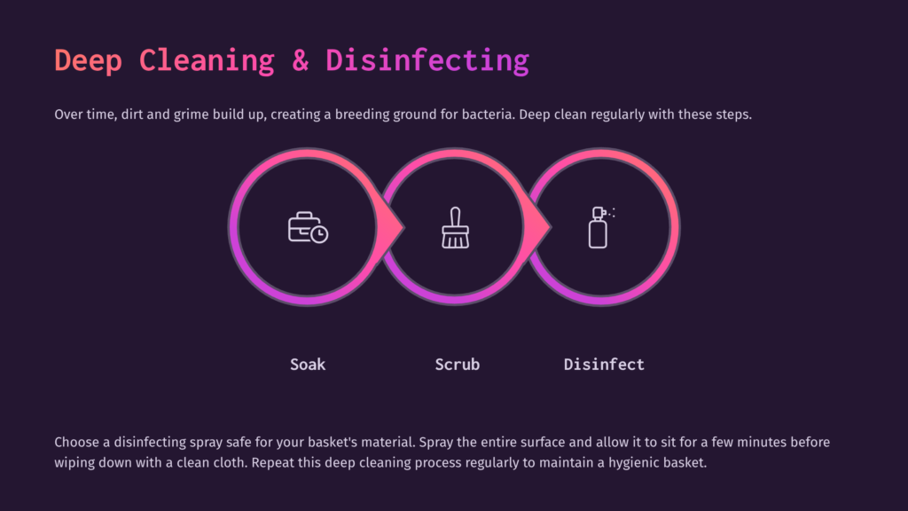5 Deep Cleaning And Disinfecting Infographic Illustrating A Deep Cleaning And Disinfecting Process With Three Circular Icons In A Row: Soaking, Scrubbing, And Disinfecting, With Text Labels Below.