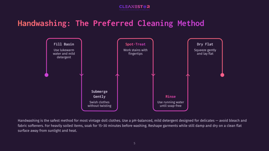 Infographic Detailing The Steps For Handwashing Clothes: Fill Basin, Spot-Treat, And Dry Flat, With Instructions For Each Step.
