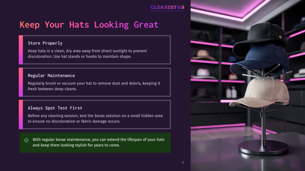 5 Keep Your Hats Looking Great Three Hats Displayed On A Stand: A Black Baseball Cap, A Navy Blue Baseball Cap, And A Tan Baseball Cap. The Hats Are Neatly Arranged On A Tiered Display In A Closet Or Dressing Room Setting.
