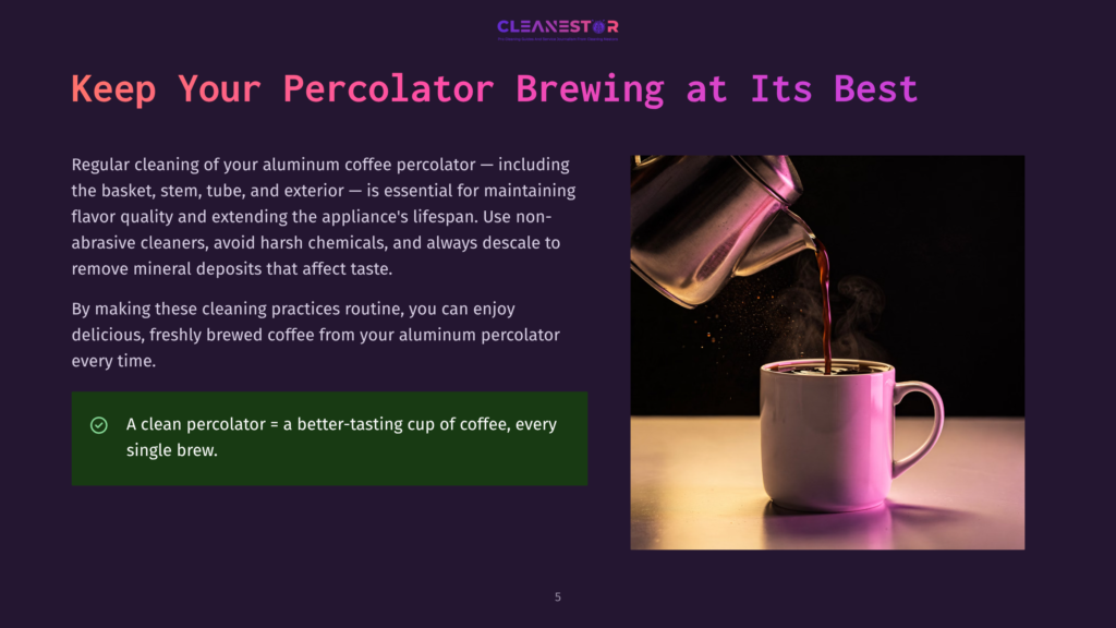 Freshly Brewed Coffee Pours From A Metal Percolator Into A White Mug, Steam Rising In A Dark, Moody Setting With Warm Lighting.