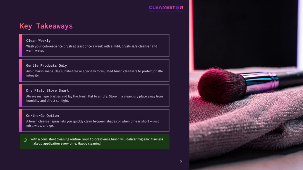 A Fluffy Makeup Brush With A Deep Purple Head Rests On A Soft, White Towel. The Background Is Dark With Subtle Purple And Pink Lighting, Highlighting The Brush And Towel.