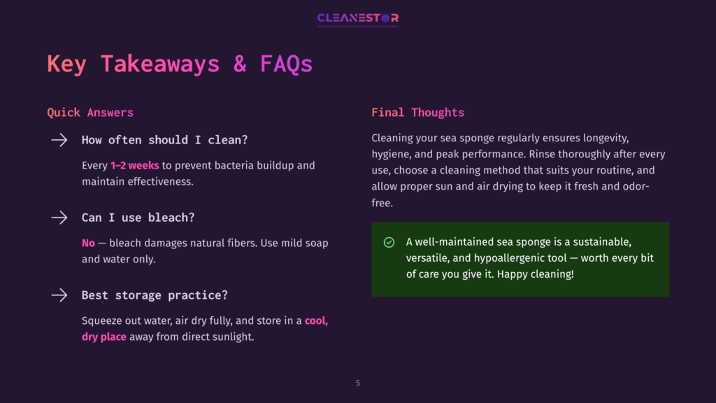 5 Key Takeaways And Faqs 12 Cleanestor Sea Sponge Care Guide: How Often To Clean, Bleach Use, And Storage Tips. Key Takeaways And Faqs On Cleaning Your Sea Sponge For Longevity And Hygiene.