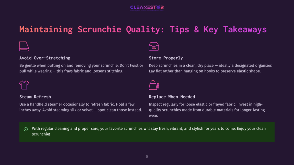 Maintaining Scrunchie Quality: Tips On Avoiding Over-Stretching, Proper Storage, Steam Refresh, And Replacing When Needed. Includes A Checklist For Keeping Scrunchies Fresh.
