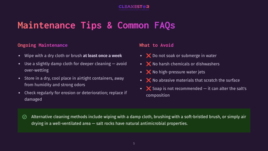 5 Maintenance Tips And Common Faqs 1 Maintenance Tips Infographic With Purple Background, Listing Ongoing Maintenance Tasks And What To Avoid, Including Wiping With A Damp Cloth And Avoiding Harsh Chemicals.