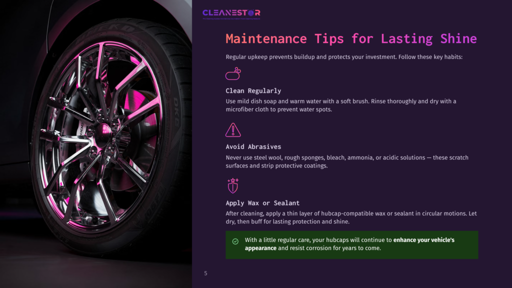 5 Maintenance Tips For Lasting Shine A Close-Up Of A Car'S Wheel With Pink Accents Showcases Hubcaps, Emphasizing Car Maintenance Tips For A Lasting Shine. A Text Overlay Reads 'Maintenance Tips For Lasting Shine'.