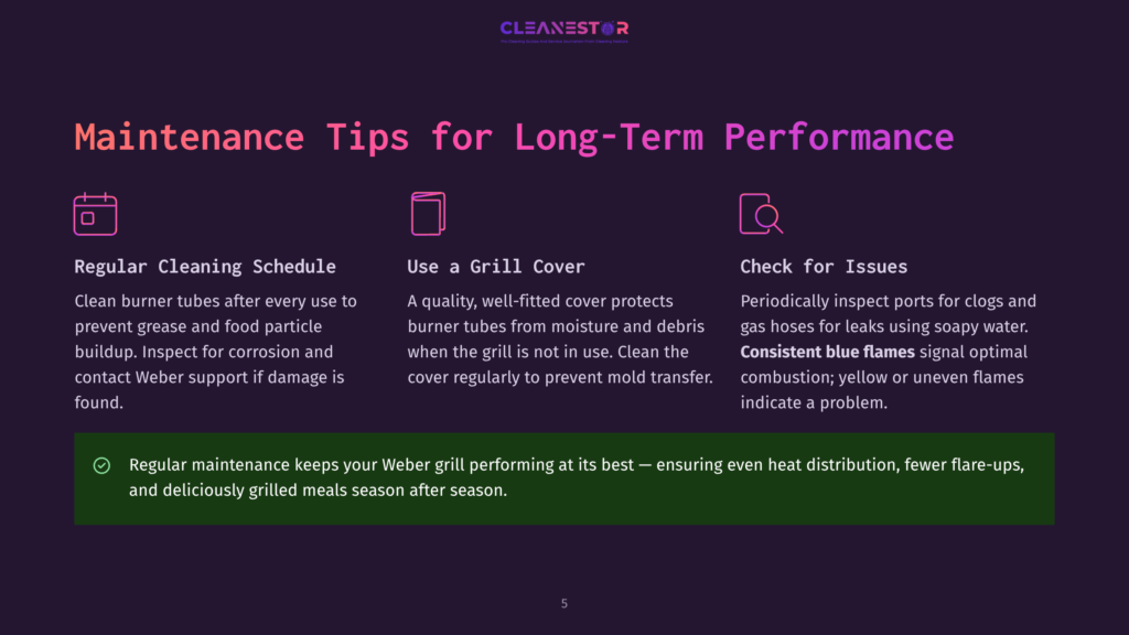 Maintenance Tips For Long-Term Performance: Regular Cleaning Schedule, Use A Grill Cover, And Check For Issues. Regular Maintenance Ensures Your Weber Grill Performs At Its Best.