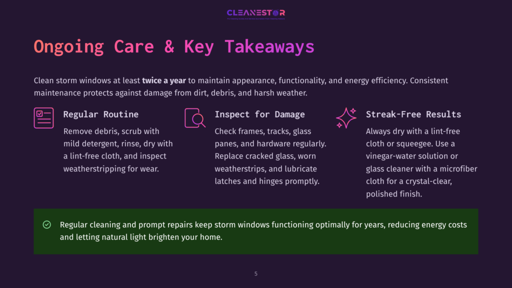 Ongoing Care &Amp; Key Takeaways For Storm Windows: Regular Routine, Inspect For Damage, And Streak-Free Results. Clean Storm Windows Twice A Year For Optimal Protection And Energy Efficiency.