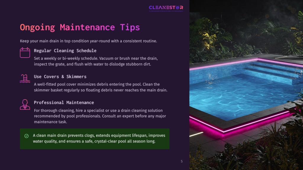 A Beautifully Lit, Modern Swimming Pool At Night, With Vibrant Pink Neon Lights Accentuating The Water And Steps. The Pool Area Is Surrounded By Lush, Dark Green Foliage, Creating A Luxurious And Tranquil Atmosphere.