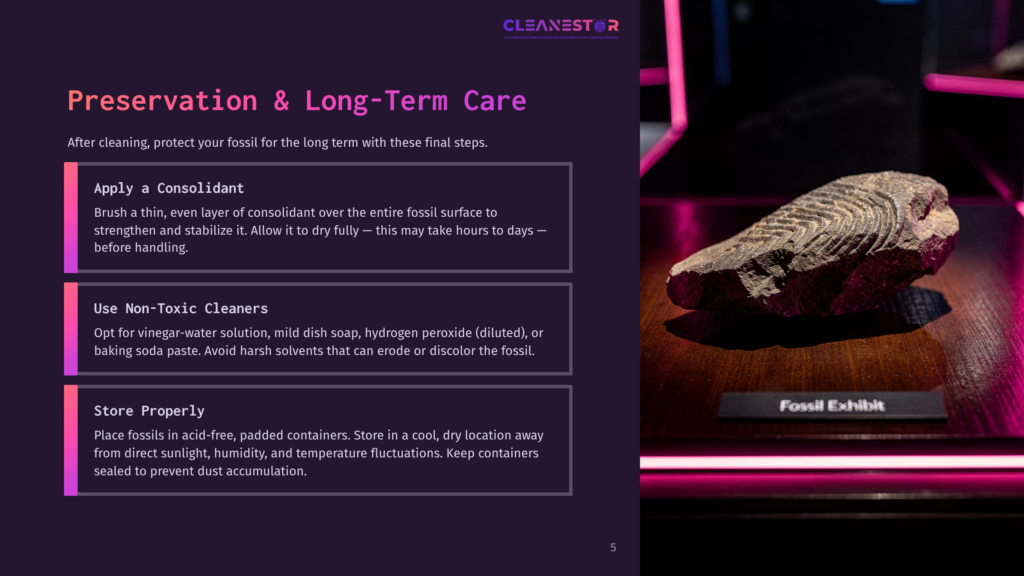 A Large Fossil, Possibly A Leaf Impression, Displayed On A Dark Wooden Surface Under Vibrant Pink And Blue Neon Lights In A Museum Setting. A Sign Reads &Quot;Fossil Exhibit&Quot; Next To The Fossil.
