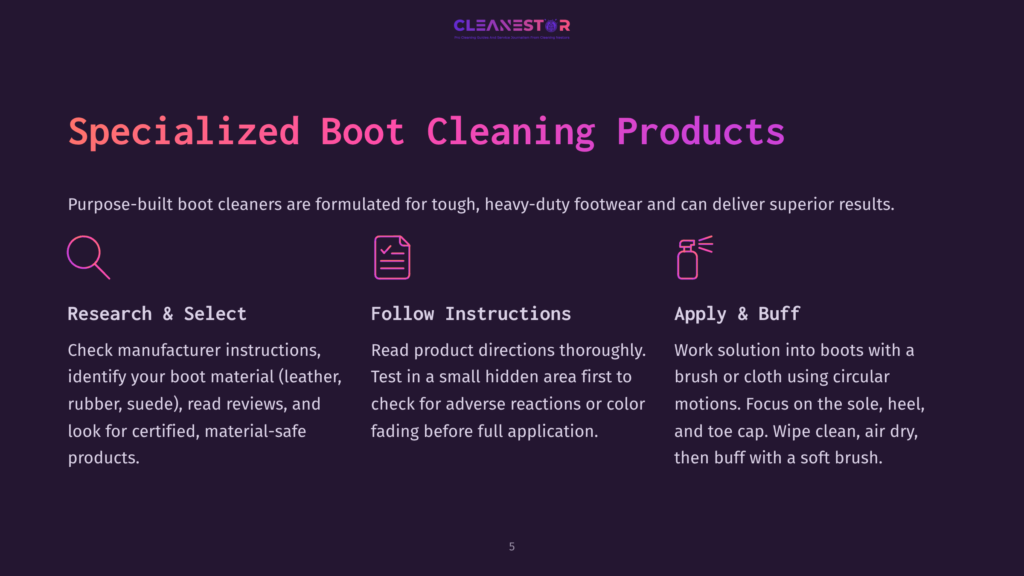 Specialized Boot Cleaning Products: Research &Amp; Select, Follow Instructions, Apply &Amp; Buff. Purpose-Built Boot Cleaners For Tough, Heavy-Duty Footwear.