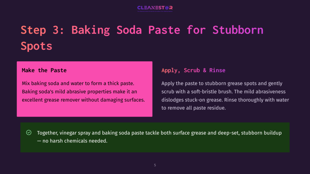 Step 3: Baking Soda Paste For Stubborn Spots. Instructions On Making And Applying A Baking Soda Paste For Cleaning Grease And Grime.