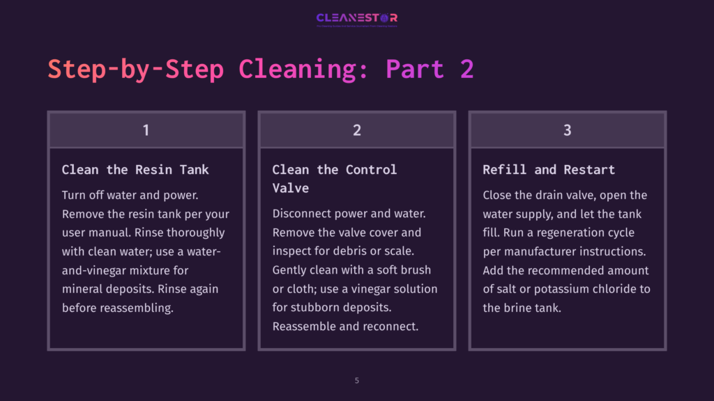 Step-By-Step Guide To Cleaning A Water Softener: Step 1: Clean The Resin Tank; Step 2: Clean The Control Valve; Step 3: Refill And Restart.