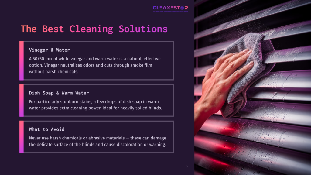Close-Up Of Hands Cleaning Venetian Blinds With A Damp Microfiber Cloth, Showing Water Droplets And The Cleaning Process.