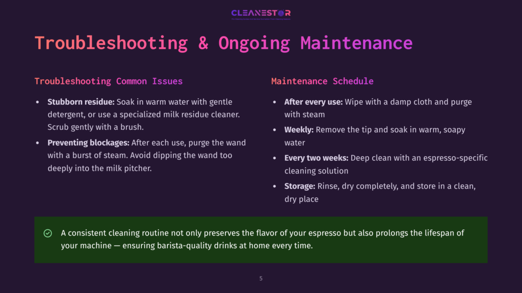 Troubleshooting And Ongoing Maintenance For Espresso Machines: Stubborn Residue, Preventing Blockages, And Regular Cleaning Schedules For Optimal Performance And Longevity.