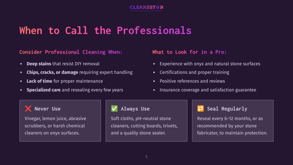 A Screenshot Of A Webpage Titled &Quot;When To Call The Professionals&Quot; With A Section On When To Consider Professional Cleaning And What To Look For In A Pro. The Webpage Features Icons And Text In A Dark Color Scheme.