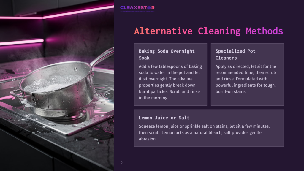 A Stainless Steel Pot Filled With Soapy Water Sits On A Black Stovetop, With Bubbles Rising From The Water. The Pot Is In The Foreground, With A Blurred Background Of A Kitchen Sink And Purple Led Lighting.