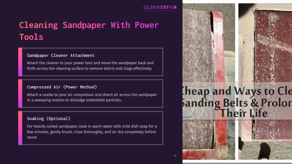 6 Cleaning Sandpaper With Power Tools Close-Up Of Red Sandpaper Belts With White Grit, Labeled &Quot;Cheap And Ways To Clean Sanding Belts &Amp; Prolong Their Life.